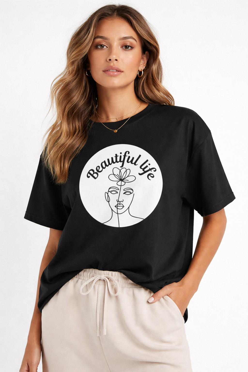 Beautiful Life – Unisex Premium Oversized T-Shirt | Minimal Art Graphic | 220 GSM Cotton Streetwear Tee