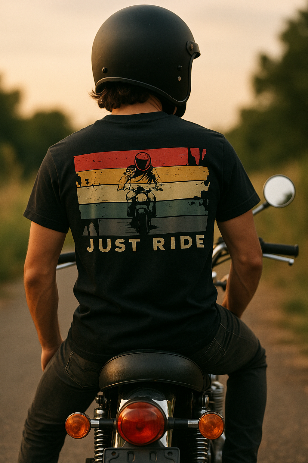 Just Ride – Retro Motorcycle Graphic Oversized T-Shirt