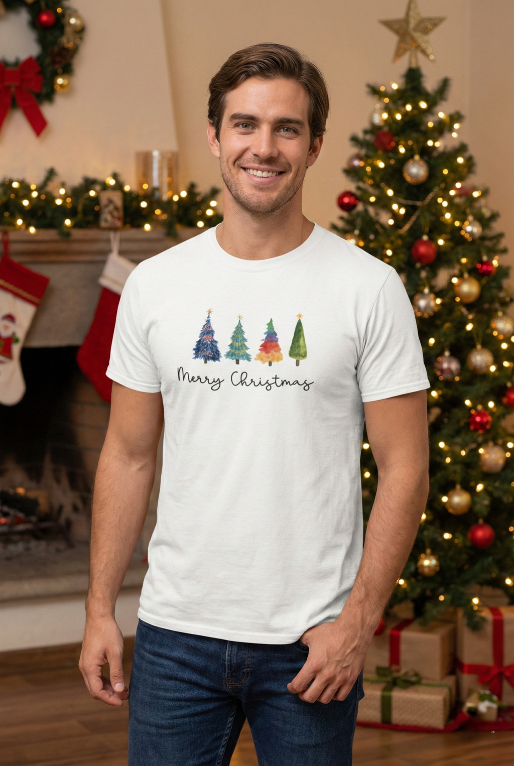 Merry Christmas Tree Squad Tee – Colorful Festive Unisex T-Shirt