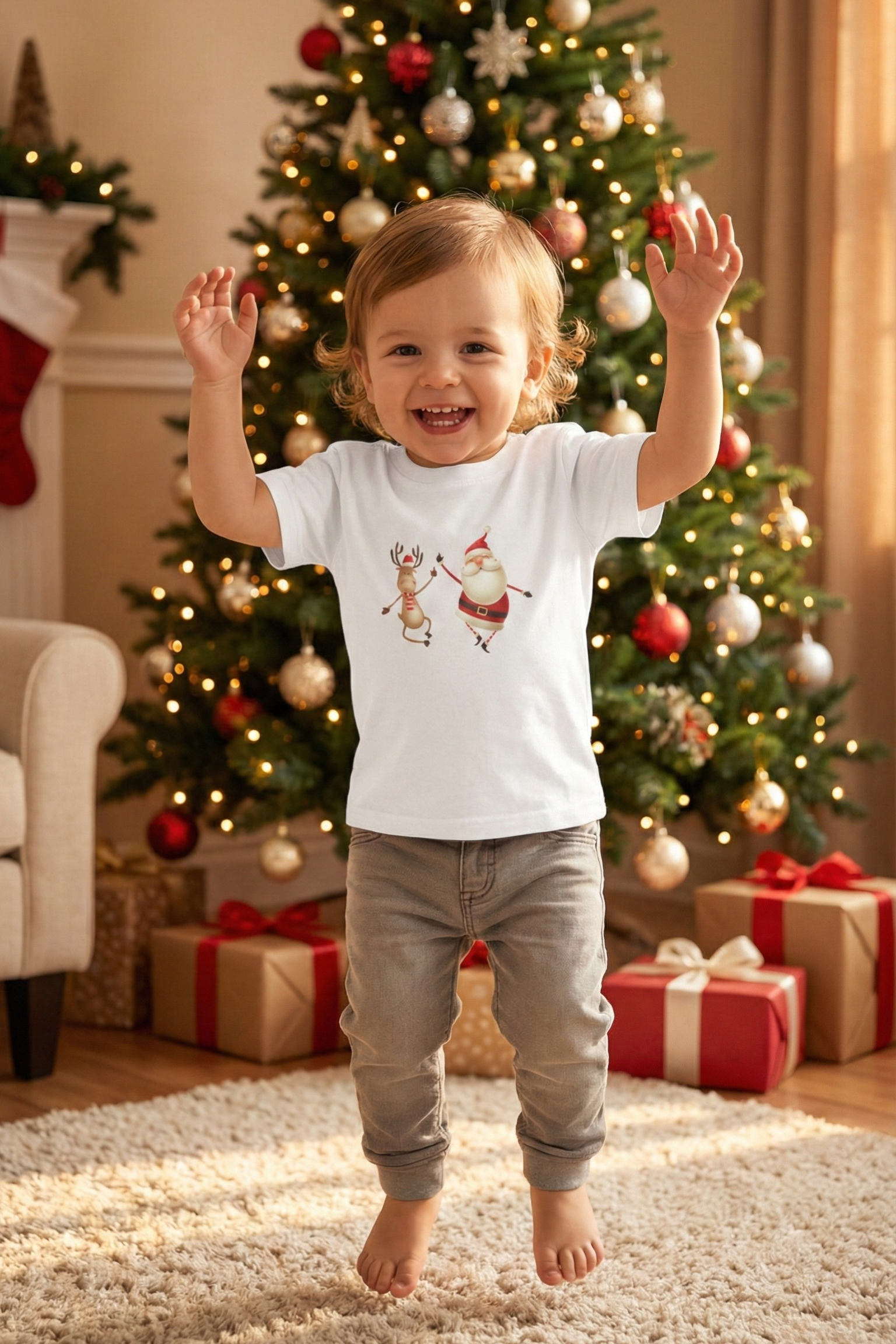 Dancing Santa & Reindeer Toddlers Tee – Cute Christmas Cartoon Toddlers T-Shirt