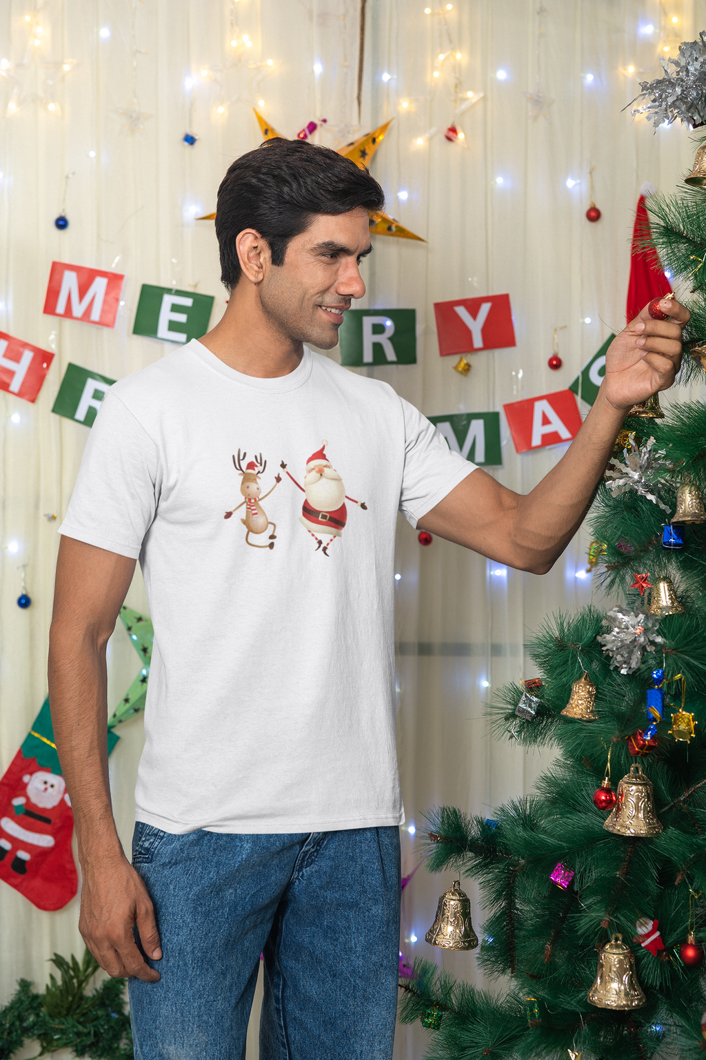 Dancing Santa & Reindeer Tee – Cute Christmas Cartoon T-Shirt