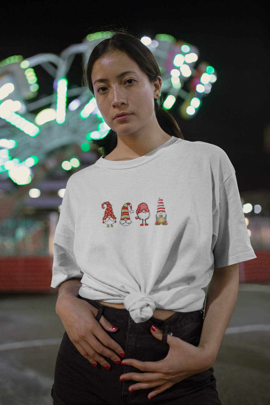 Christmas Gnomes Squad Premium Oversized Tee – Cute Holiday Gnome T-Shirt for Festive Vibes